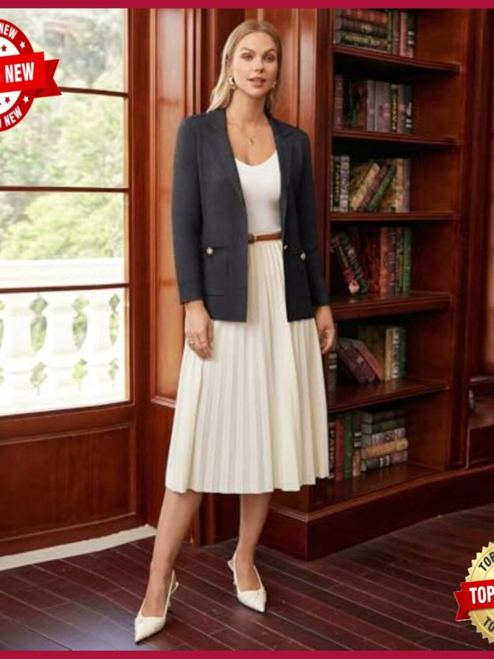 Long Sleeve Open Front Blazer Cardigan with Pockets Business Casual - Picture 6 of 7